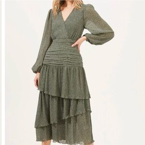 ASTR THE LABEL Long Sleeve Ruched Ruffle Long Maxi Dress Anthropologie SZ Small
